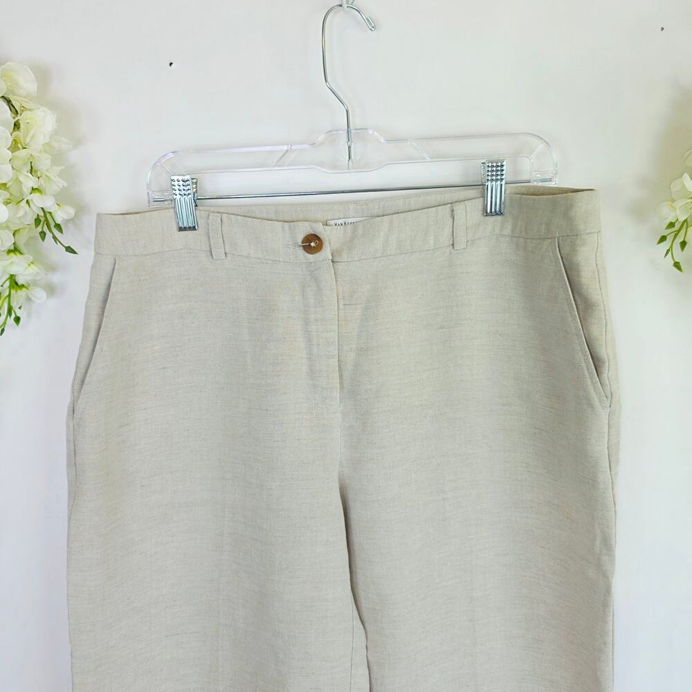 Van Heusen Studio Linen Blend Cropped Pants Capri 12 Beige Wide Leg Coastal Chic - Picture 4 of 15
